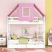 Twin-Twin Castle Style Bunk Bed Frame with Tent & 2 Drawers, White/Pink