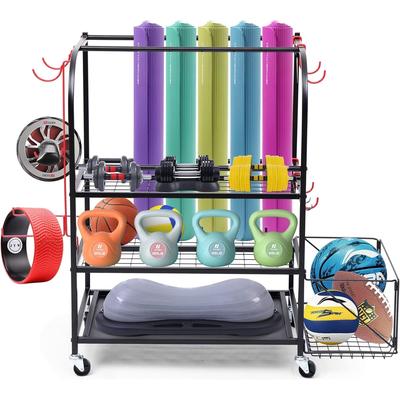 Outdoor Toy Storage, Garage Organization, Sports Equipment Organizer, Yoga Mat Storage with Hooks and Basket