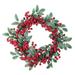 18" Artificial Lush Red Berry and Deep Green Leaf Decorative Christmas Wreath - Unlit