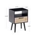 Rattan End table with drawer and solid wood legs, Modern nightstand, side table for living roon, bedroom