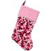 15.75" Pink and Brown Camouflage Christmas Stocking with Pink Cuff and White Poufs