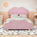 Full or Twin Kids Bed Velvet Upholstered Bed Frame, Spherical Foot of Bed Platform Bed with Cloud-Shaped Bed Board