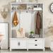 Entryway White Hall Tree Storage Bench Free Stand Clothes Hat Rack, Widen Mudroom Bench Display Cabinet with Shoe Cabinet