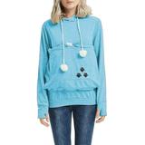 Manxivoo Womens Sweatshirts and Hoodies Autumn and Winter Pet Hooded Sweater Pullover Loose Big Pocket Ladies Sweater Womens Hoodies Pullover Blue