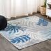 Tropics Palm Leaves Gray/Blue 5 Square Indoor/Outdoor Area Rug