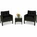 3PCS Outdoor Rattan Conversation Set Patio Garden Cushioned Sofa Chair