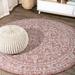 Malta Bohemian Medallion Textured Weave Red/Taupe 5 Round Indoor/Outdoor Area Rug