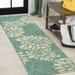 Zinnia Modern Floral Textured Weave Cream/Green 2 ft. x 8 ft. Indoor/Outdoor Runner Rug