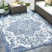 Hauteloom Inkberrow Outdoor Area Rug - Outside Porch Patio Rug Carpet - Waterproof Rug - Persian Oriental Vintage Medallion - Blue Beige Cream Gray - 8 10 x 12