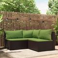 Buyweek 3 Piece Patio Lounge Set with Cushions Brown Poly Rattan