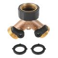 2 Way Heavy Duty Brass Garden Hose Splitter Y-Type Watering Tap Connector Distributor for Outdoor Tap and Faucet with Washers