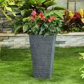 Luxenhome 22 Stone Finish Planter Fiberstone Square Planter Pots Large Flower Pots For Front Porch Indoor Outdoor Use In Patio Living Room Garden Courtyard