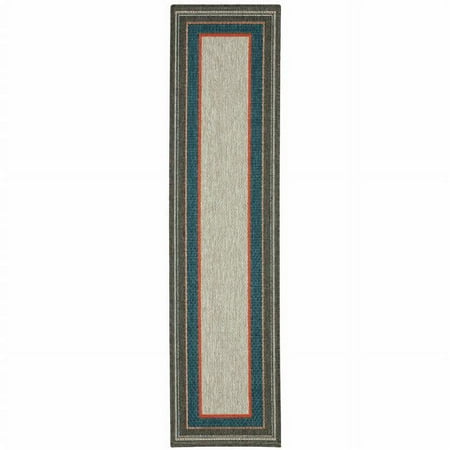 HomeRoots 2 x 8 ft. Gray Stain Resistant Indoor & Outdoor Rectangle Area Rug - Blue and Gray