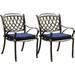 Patio Dining Armchairs Cast Aluminum with Cushions Diamond Lattice Designs for Lawn Yard Garden in Navy Blue(Set of 2)