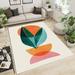 Pink Orange Irregular Round Area Rug Green Leaves Minimalism Decorative Outdoor Carpet Decorative Carpet Non-Slip Rugs Suitable For Kids Boys Girls Game Room Living Room 3 x 4