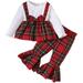 KIMI BEAR Baby Girls Outfits 9 Months Infant Girl Fall Winter Outfits 12 Months Infant Girl Elegant Plaid Panel Long Sleeve Christmas Peplum Tops+ Trumpet Pants 2PCS Set Red