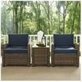 Bradenton Outdoor Wicker Conversation Set with Navy Cushions - 3 Piece