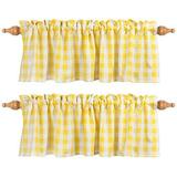 Window Valances - 2-Panels Picnic Checkered Pattern Kitchen Valances With 2.5-Inch Rod Pocket For Small Windows Polyester (56X14 Inch Yellow/White)