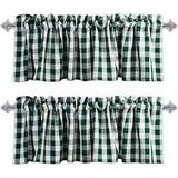 Window Valances - 2-Panels Picnic Checkered Pattern Kitchen Valances With 2.5-Inch Rod Pocket For Small Windows Polyester (56X16 Inch Green/White)