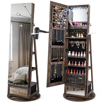 Costway Lockable 360° Swivel Jewelry Cabinet with...