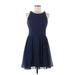 Mi ami Casual Dress - A-Line Scoop Neck Sleeveless: Blue Print Dresses - Women's Size Medium