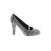 Isabella Fiore Heels: Slip On Chunky Heel Cocktail Gray Solid Shoes - Women's Size 9 1/2 - Round Toe