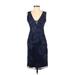 Betsey Johnson Cocktail Dress - Sheath V-Neck Sleeveless: Blue Damask Dresses - Women's Size 2