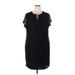 Isaac Mizrahi LIVE! Casual Dress - Shift Keyhole Short sleeves: Black Print Dresses - Women's Size 2X
