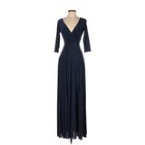 Dessy Collection Cocktail Dress - Maxi V-Neck 3/4 Sleeve: Blue Dresses - New - Women's Size 2X-Small