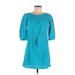 Talbots Casual Dress - Mini Crew Neck 3/4 sleeves: Teal Solid Dresses - Women's Size Medium