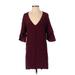 Amanda Uprichard Casual Dress - Mini V-Neck 3/4 sleeves: Burgundy Print Dresses - Women's Size Small