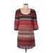 Lily Rose Casual Dress - Mini Scoop Neck 3/4 sleeves: Burgundy Chevron Dresses - Women's Size Large
