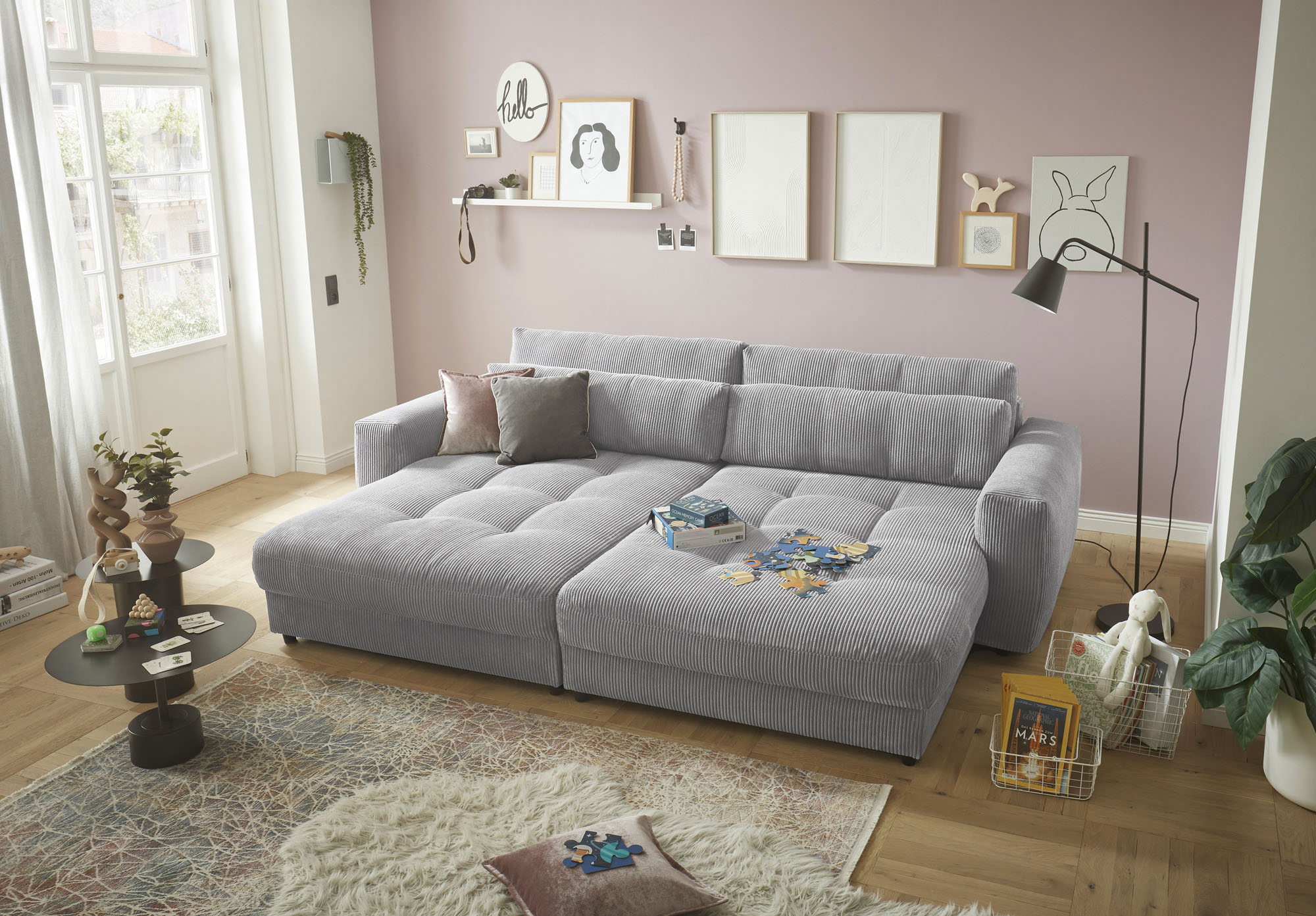 Big-Sofa ED EXCITING DESIGN "Loveseat, 2-Sitzer, Barura, Breite 292", grau (hellgrau), B:292cm H:90cm T:194cm, 92% Polyester, 8% Nylon, Sofas, Big-Sofa, Big-Sofa mit 2 Nierenkissen, Topseller