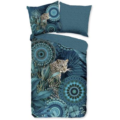 Wendebettwäsche HIP "Alvise", blau (petrol), B/L: 155cm x 220cm, , Biber-Flanell, B/L: 80cm x 80cm, Biber, Flanell, Obermaterial: 100% Baumwolle, Bettwäsche, Biber, 135x200, Warm, Weich, Wende, Reißverschluss, Leopard, Petrol Image