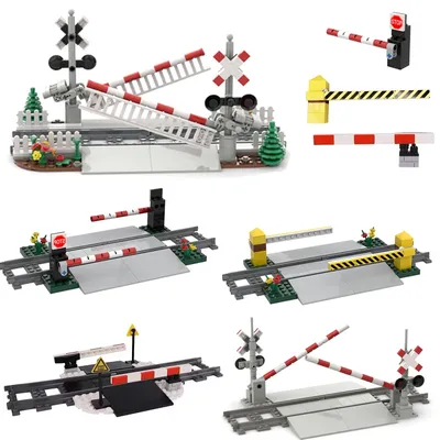 MOC Stadt Zug Baustein Zug Track Korridor Heben Stange Fußgänger Kreuzung Montage kinder Spielzeug Geburtstag Geschenk Image