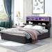 Queen Size Platform Bed with Storage Headboard and 2 Drawers, Headboard with LED Light, USB Charging and Small Pockets