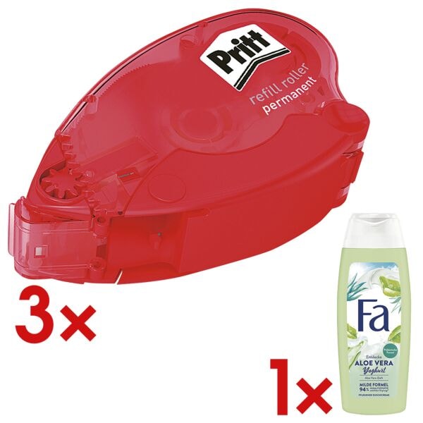 Pritt 3x Kleberoller »Refill permanent« inkl. Duschgel »Joghurt & Aloe Vera« rot Image
