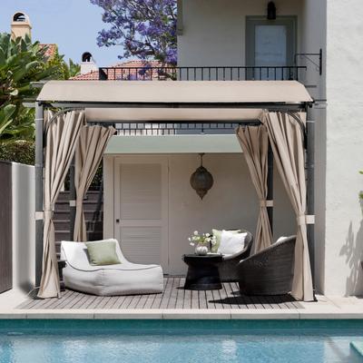 Cozywor 10 ft. x 10 ft. Steel Arched Pergola with Curtains and Beige Canopy