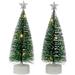 Set of 2 LED Pre-Lit Mini Bottle Brush Pine Christmas Village Trees - 7"