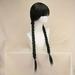 1pc Neat Bangs Black Double Braid Twists Braid Halloween Cos Wig High Temperature Silk Chemical Fiber Full Headgear