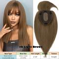 Benehair Real Hair Clip In Extensions Clip In Hairpiece Silk Base Topper Toupee Wiglet Top 100% Remy Human Hair Piece With Bang Crown 13cm*15cm Brown 6 -22