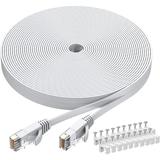 BUSOHE Cat6 Ethernet Cable 30 FT White Cat-6 Flat RJ45 Computer Internet LAN Network Ethernet Patch Cable Cord - 30