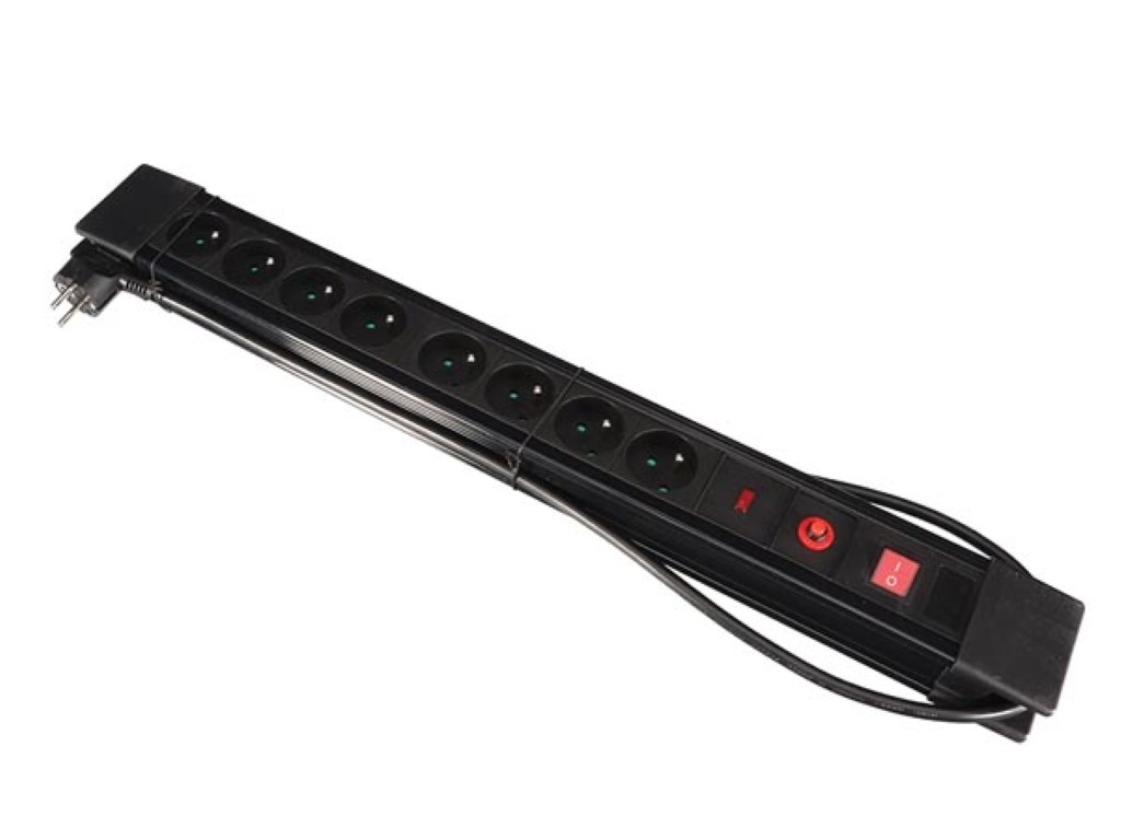 Perel Steckdosenleiste mit Schalter, Überlast- und Überspannungsschutz, 8 Steckdosen Typ E, Kabel 1.5 m, 3G1.5, Innenbereich, Schwarz Image