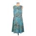 Simply Aster By Firmiana Casual Dress - A-Line Crew Neck Sleeveless: Blue Floral Dresses - Women's Size Medium