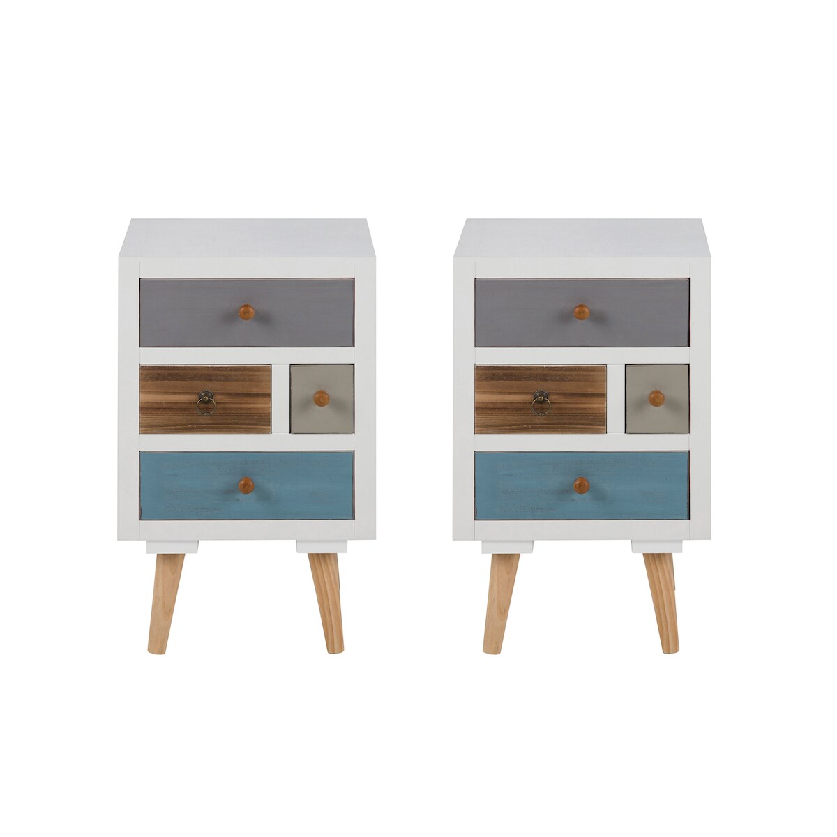 Thames Nachttisch 2 stk. in weiss mit mehrfarbigen Schubladen. Fertig montiert. Image