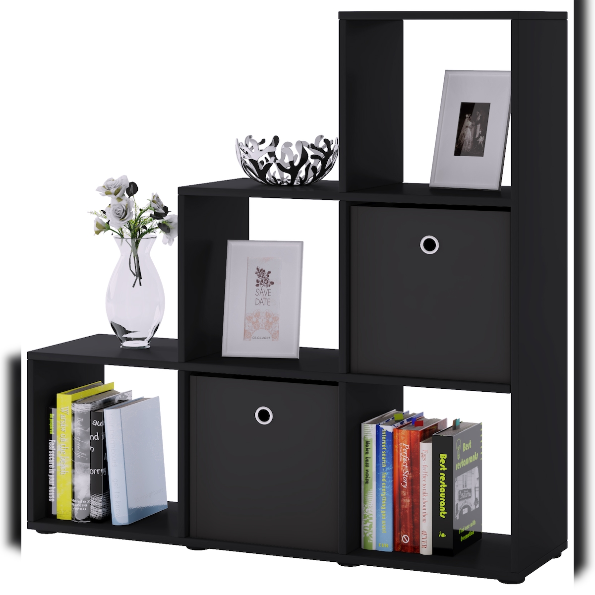 VCM Nitas Regal , Raumteiler 6 Fächer schwarz. Image