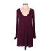 Lulus Casual Dress - Mini V-Neck Long sleeves: Burgundy Print Dresses - Women's Size Medium