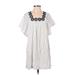 Madewell Casual Dress - Shift Tie Neck Short sleeves: White Stripes Dresses - Women's Size 2X-Small