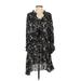 Zara Casual Dress - Mini V Neck 3/4 sleeves: Black Floral Dresses - Women's Size Small