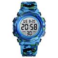 PUFYA Men 's Large Face Digital Outdoor Sports Waterproof Watch LED Luminous Alarm Stopwatch Simple Army,Light Blue Camouflage